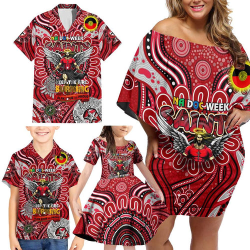 Custom St Kilda Saints NAIDOC Week 2024 Family Matching Off Shoulder Short Dress and Hawaiian Shirt Mascot Football