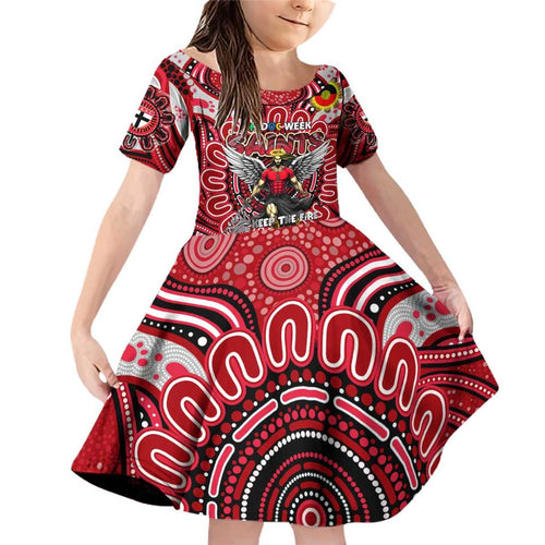 Custom St Kilda Saints NAIDOC Week 2024 Family Matching Off Shoulder Short Dress and Hawaiian Shirt Mascot Football