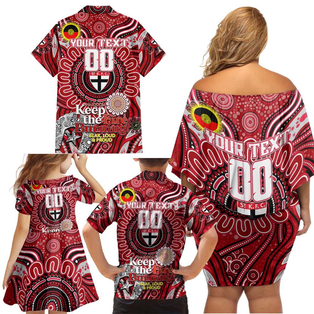 Custom St Kilda Saints NAIDOC Week 2024 Family Matching Off Shoulder Short Dress and Hawaiian Shirt Mascot Football