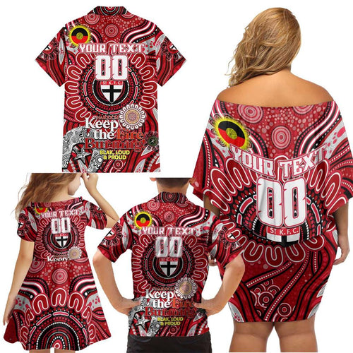 Custom St Kilda Saints NAIDOC Week 2024 Family Matching Off Shoulder Short Dress and Hawaiian Shirt Mascot Football