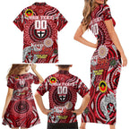 Custom St Kilda Saints NAIDOC Week 2024 Family Matching Short Sleeve Bodycon Dress and Hawaiian Shirt Mascot Football