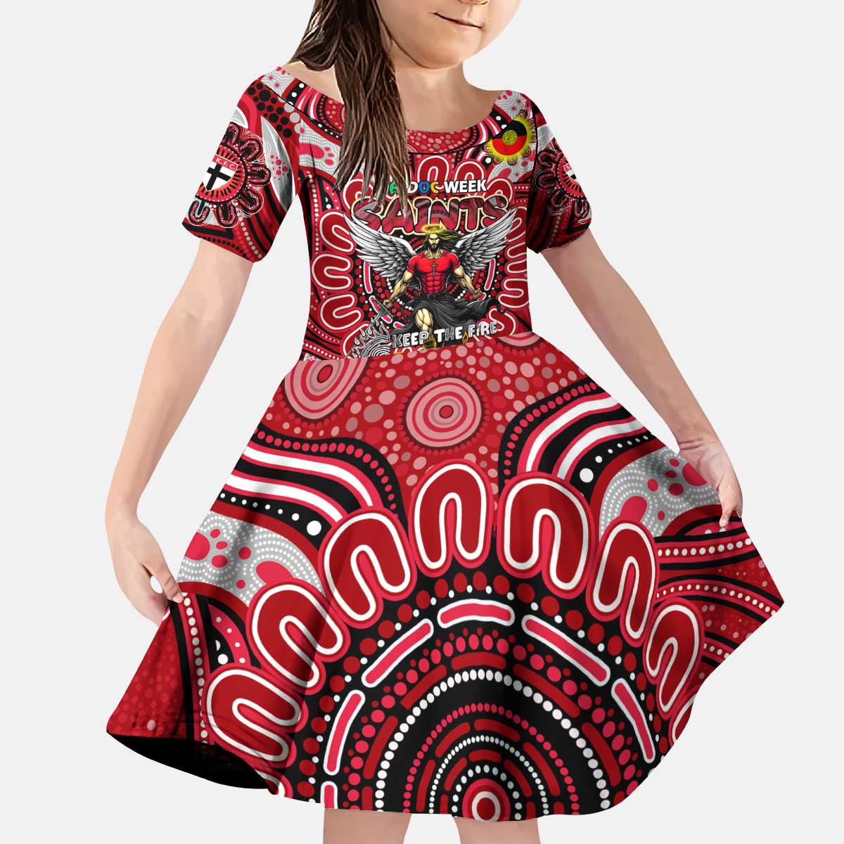 Custom St Kilda Saints NAIDOC Week 2024 Kid Short Sleeve Dress Mascot Football