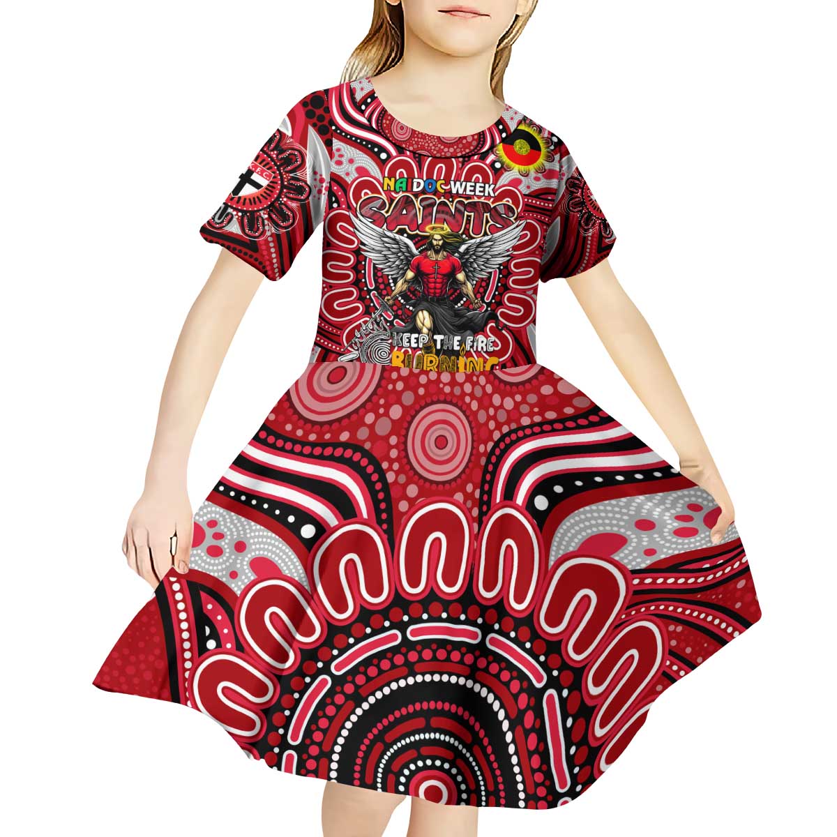 Custom St Kilda Saints NAIDOC Week 2024 Kid Short Sleeve Dress Mascot Football