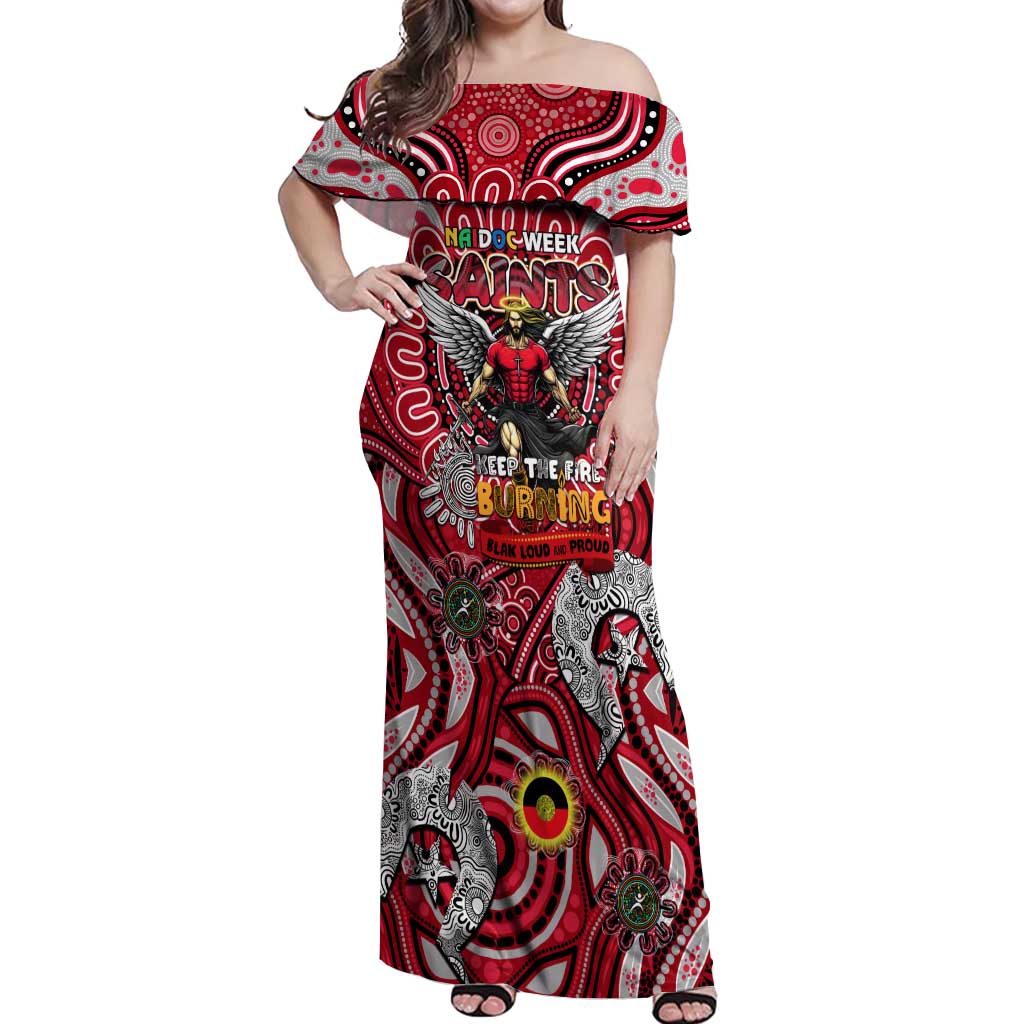 Custom St Kilda Saints NAIDOC Week 2024 Off Shoulder Maxi Dress Mascot Football