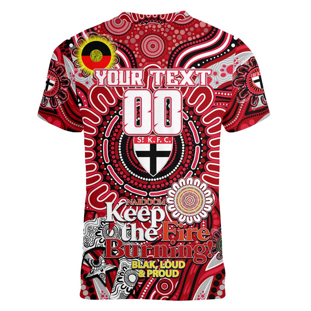 Custom St Kilda Saints NAIDOC Week 2024 Women V-Neck T-Shirt Mascot Football