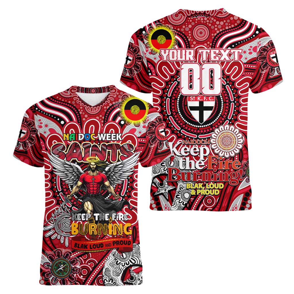 Custom St Kilda Saints NAIDOC Week 2024 Women V-Neck T-Shirt Mascot Football
