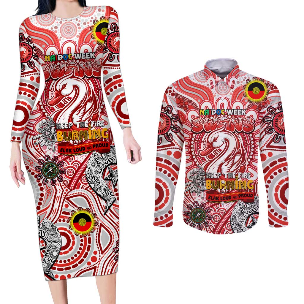 Custom Sydney Swans NAIDOC Week 2024 Couples Matching Long Sleeve Bodycon Dress and Long Sleeve Button Shirt Mascot Football