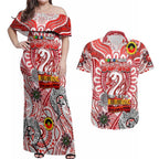 Custom Sydney Swans NAIDOC Week 2024 Couples Matching Off Shoulder Maxi Dress and Hawaiian Shirt Mascot Football