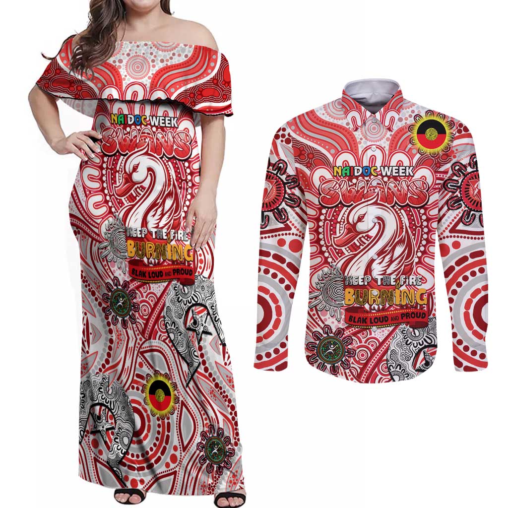 Custom Sydney Swans NAIDOC Week 2024 Couples Matching Off Shoulder Maxi Dress and Long Sleeve Button Shirt Mascot Football