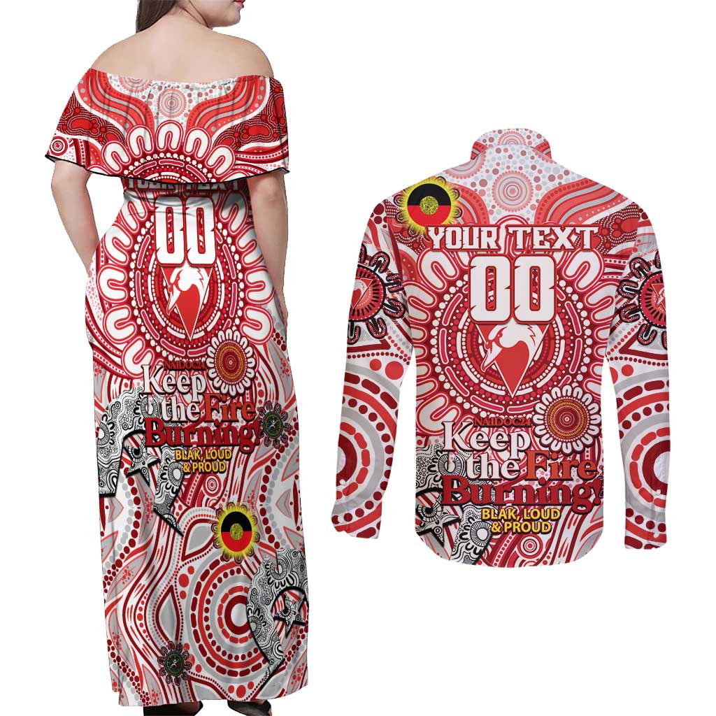 Custom Sydney Swans NAIDOC Week 2024 Couples Matching Off Shoulder Maxi Dress and Long Sleeve Button Shirt Mascot Football
