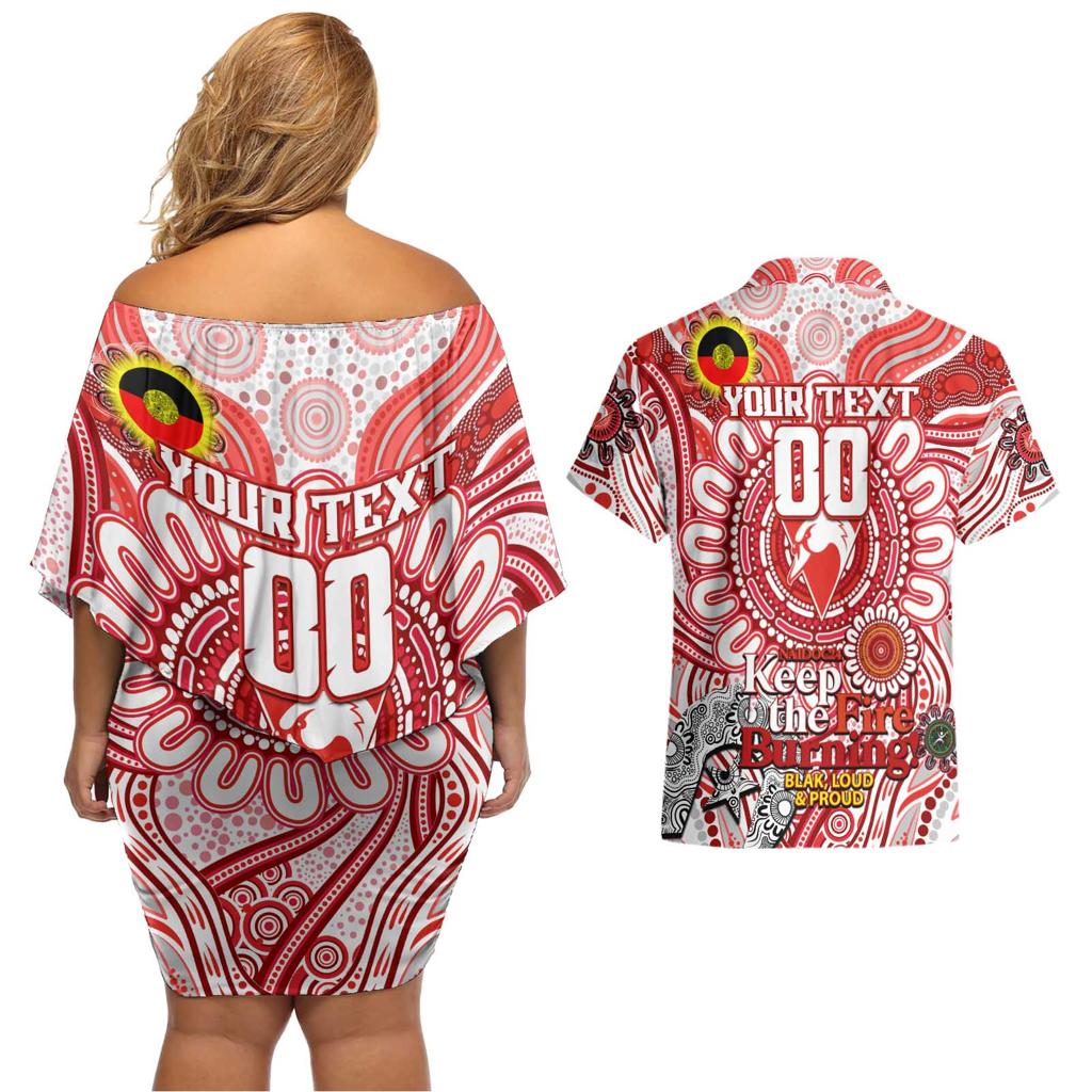 Custom Sydney Swans NAIDOC Week 2024 Couples Matching Off Shoulder Short Dress and Hawaiian Shirt Mascot Football