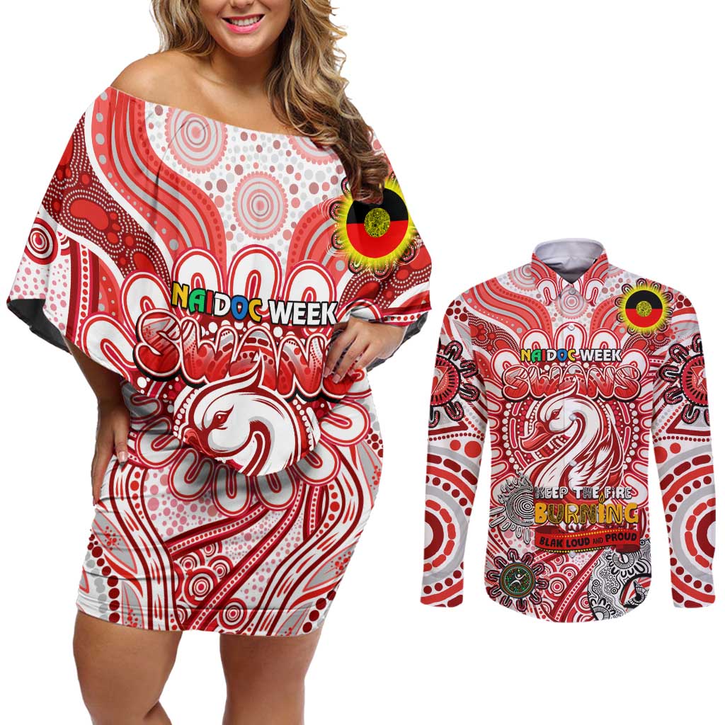 Custom Sydney Swans NAIDOC Week 2024 Couples Matching Off Shoulder Short Dress and Long Sleeve Button Shirt Mascot Football