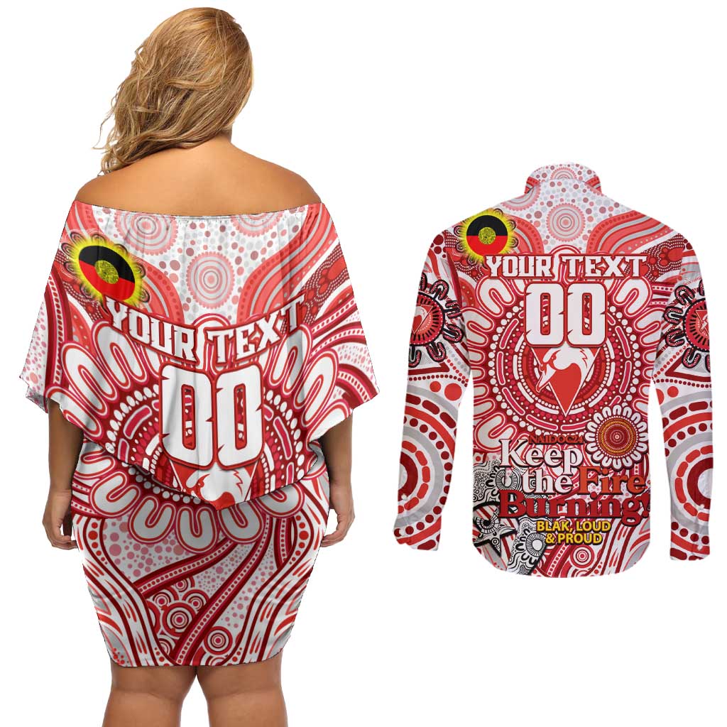 Custom Sydney Swans NAIDOC Week 2024 Couples Matching Off Shoulder Short Dress and Long Sleeve Button Shirt Mascot Football