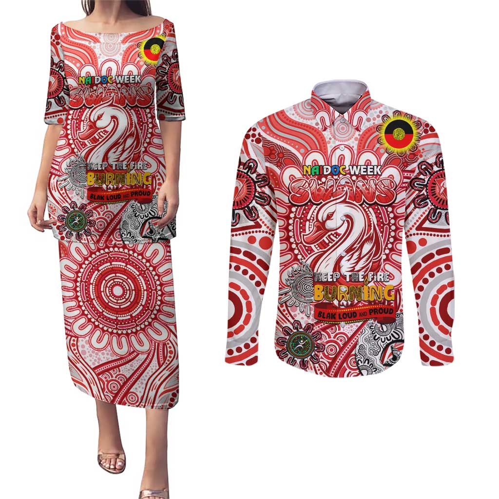 Custom Sydney Swans NAIDOC Week 2024 Couples Matching Puletasi and Long Sleeve Button Shirt Mascot Football