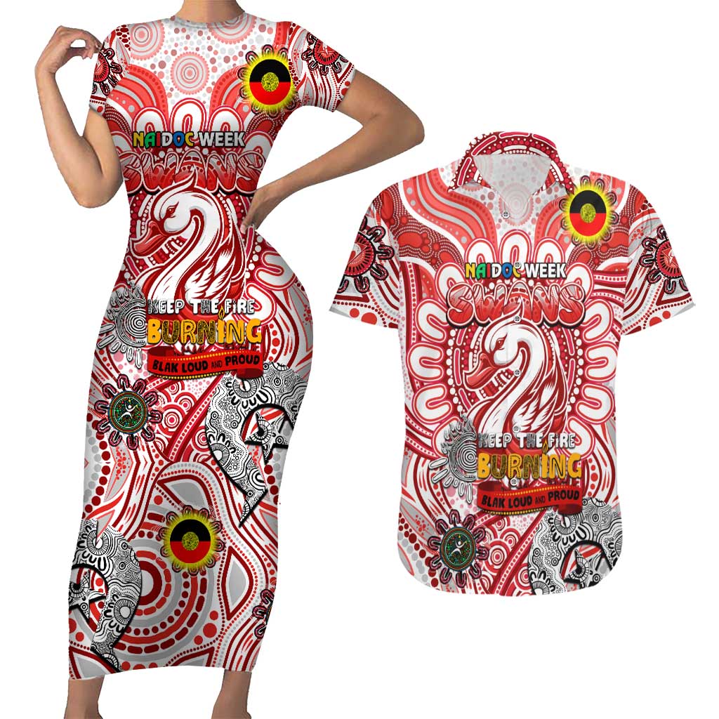 Custom Sydney Swans NAIDOC Week 2024 Couples Matching Short Sleeve Bodycon Dress and Hawaiian Shirt Mascot Football