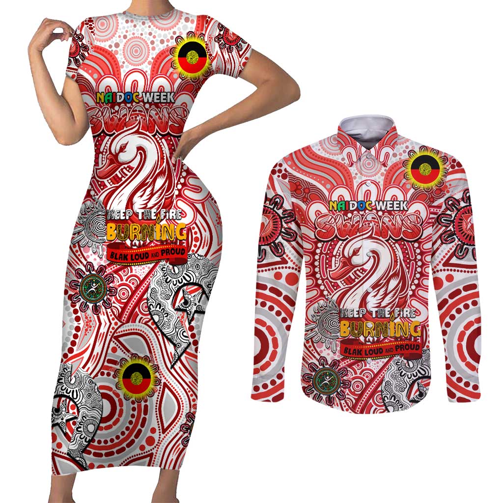 Custom Sydney Swans NAIDOC Week 2024 Couples Matching Short Sleeve Bodycon Dress and Long Sleeve Button Shirt Mascot Football