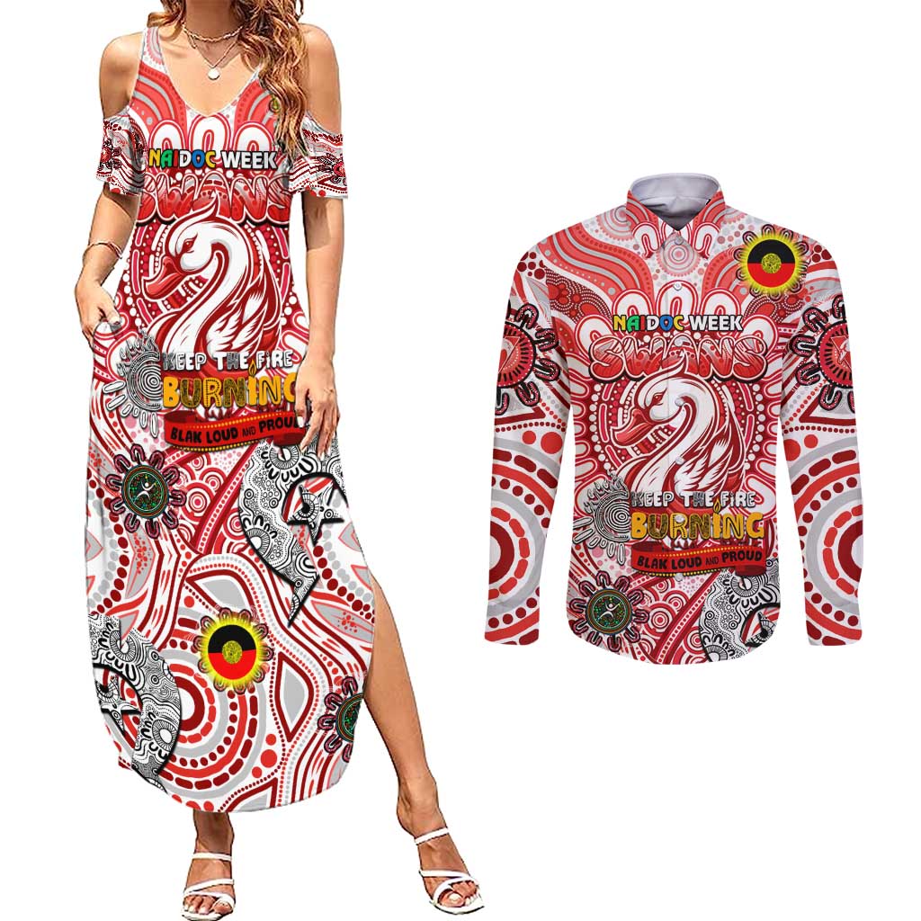 Custom Sydney Swans NAIDOC Week 2024 Couples Matching Summer Maxi Dress and Long Sleeve Button Shirt Mascot Football