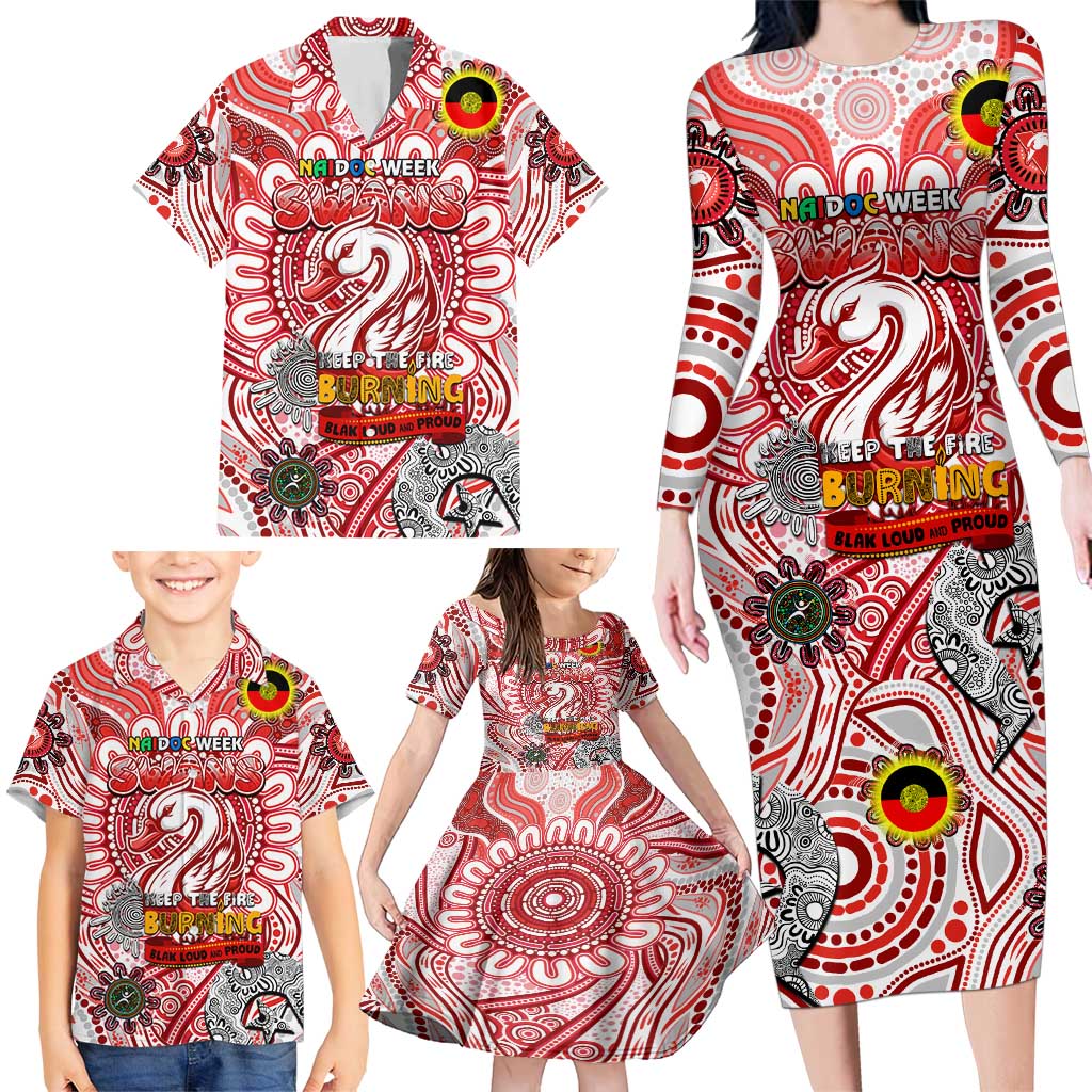 Custom Sydney Swans NAIDOC Week 2024 Family Matching Long Sleeve Bodycon Dress and Hawaiian Shirt Mascot Football