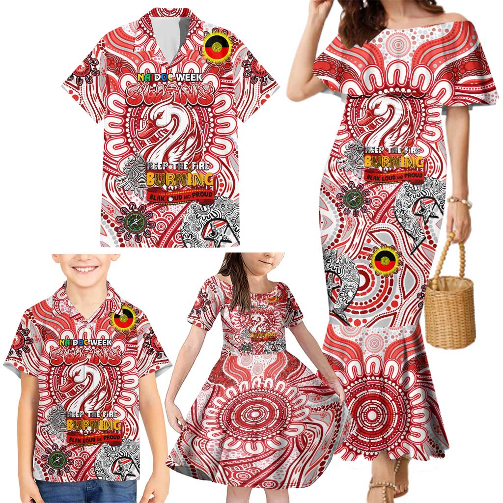 Custom Sydney Swans NAIDOC Week 2024 Family Matching Mermaid Dress and Hawaiian Shirt Mascot Football