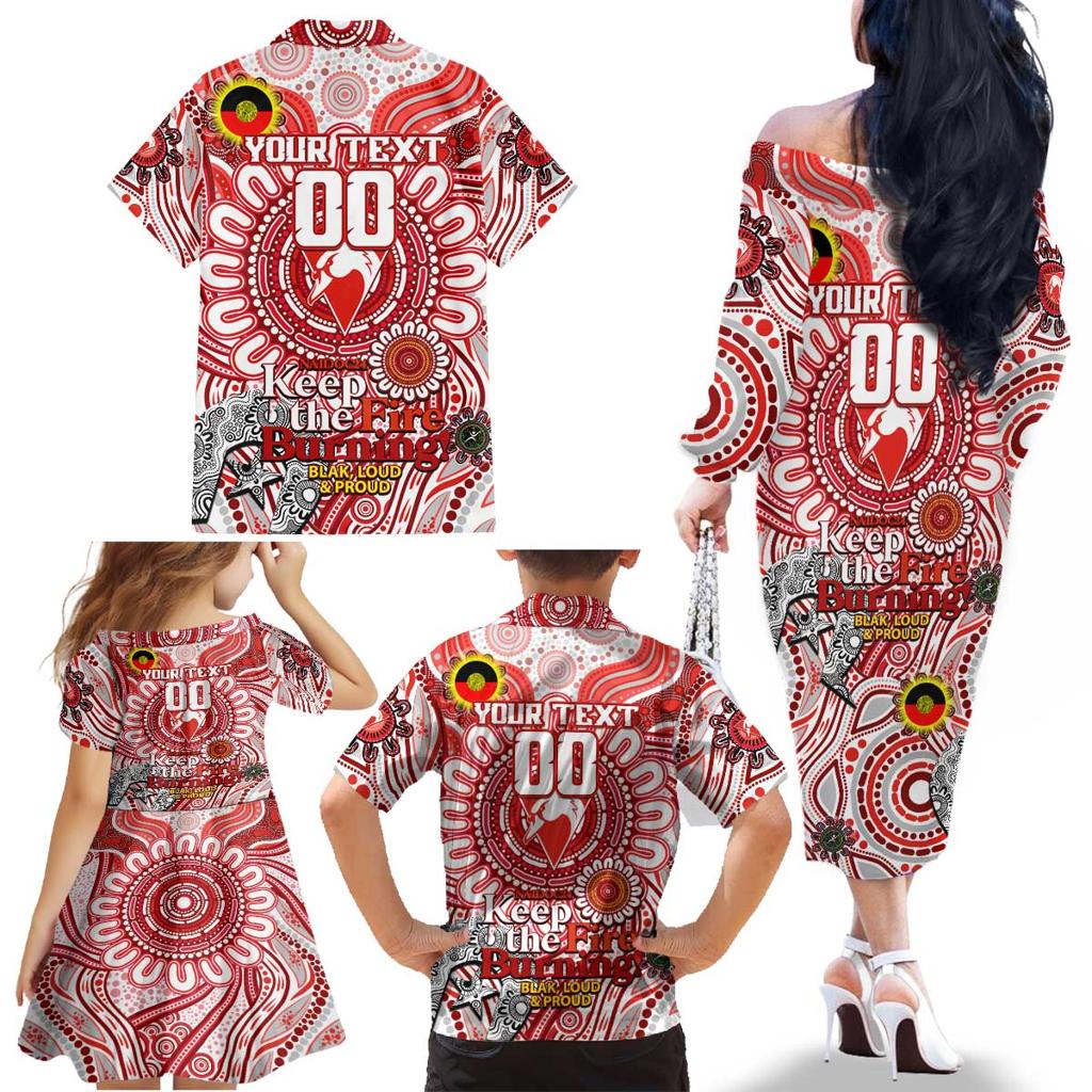 Custom Sydney Swans NAIDOC Week 2024 Family Matching Off The Shoulder Long Sleeve Dress and Hawaiian Shirt Mascot Football