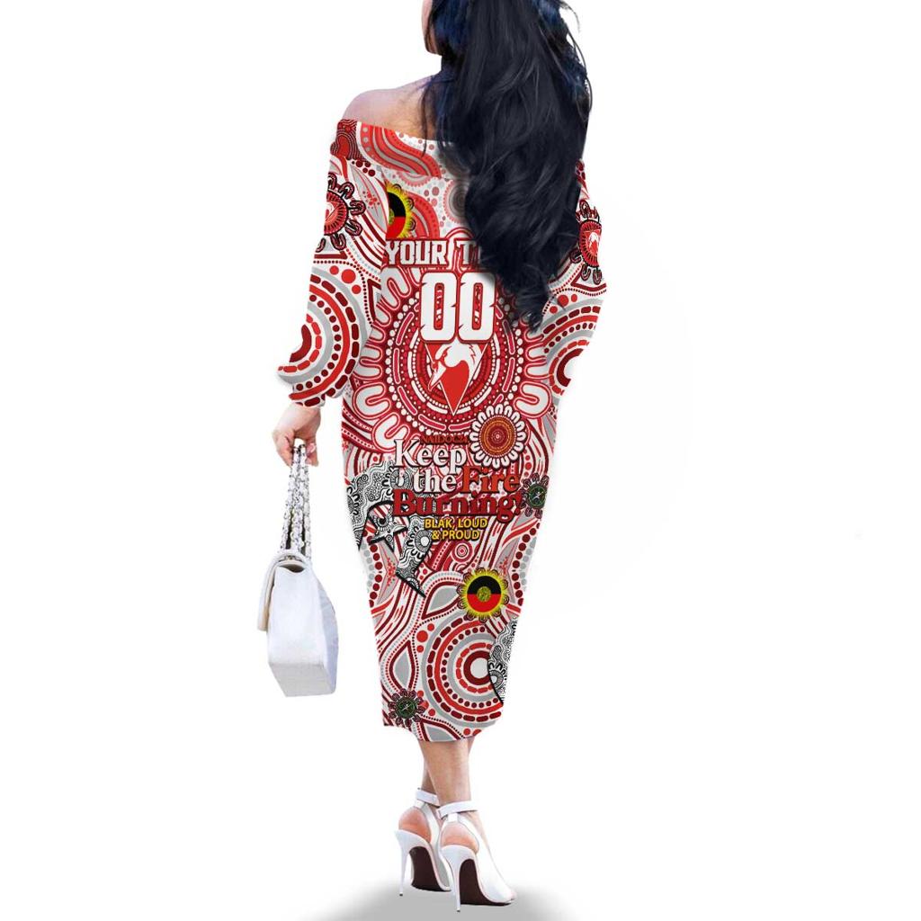 Custom Sydney Swans NAIDOC Week 2024 Family Matching Off The Shoulder Long Sleeve Dress and Hawaiian Shirt Mascot Football