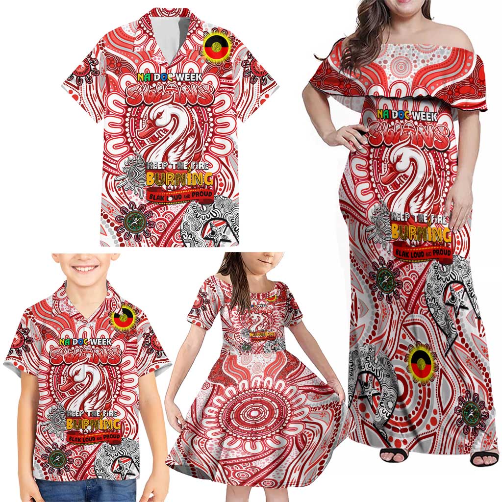 Custom Sydney Swans NAIDOC Week 2024 Family Matching Off Shoulder Maxi Dress and Hawaiian Shirt Mascot Football