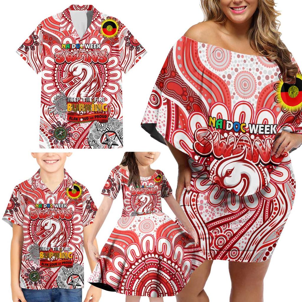 Custom Sydney Swans NAIDOC Week 2024 Family Matching Off Shoulder Short Dress and Hawaiian Shirt Mascot Football