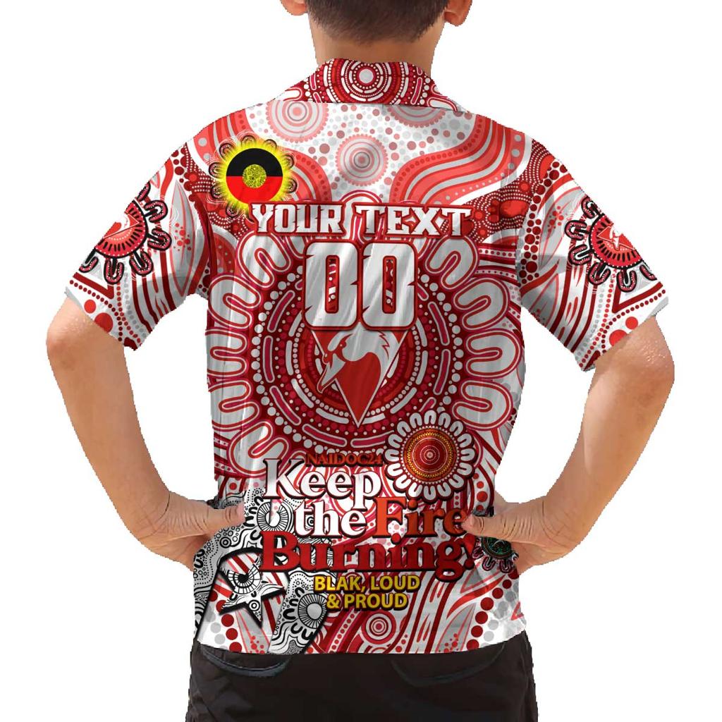 Custom Sydney Swans NAIDOC Week 2024 Family Matching Off Shoulder Short Dress and Hawaiian Shirt Mascot Football