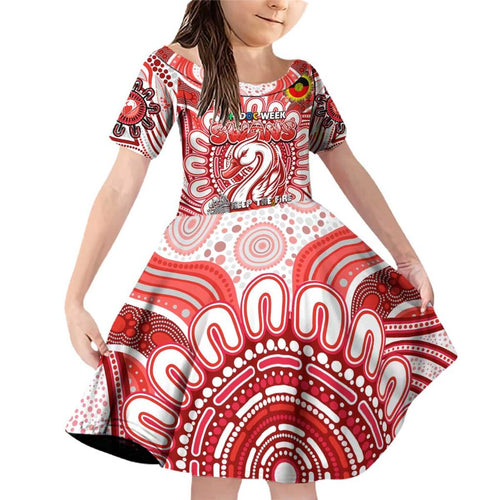 Custom Sydney Swans NAIDOC Week 2024 Family Matching Off Shoulder Short Dress and Hawaiian Shirt Mascot Football