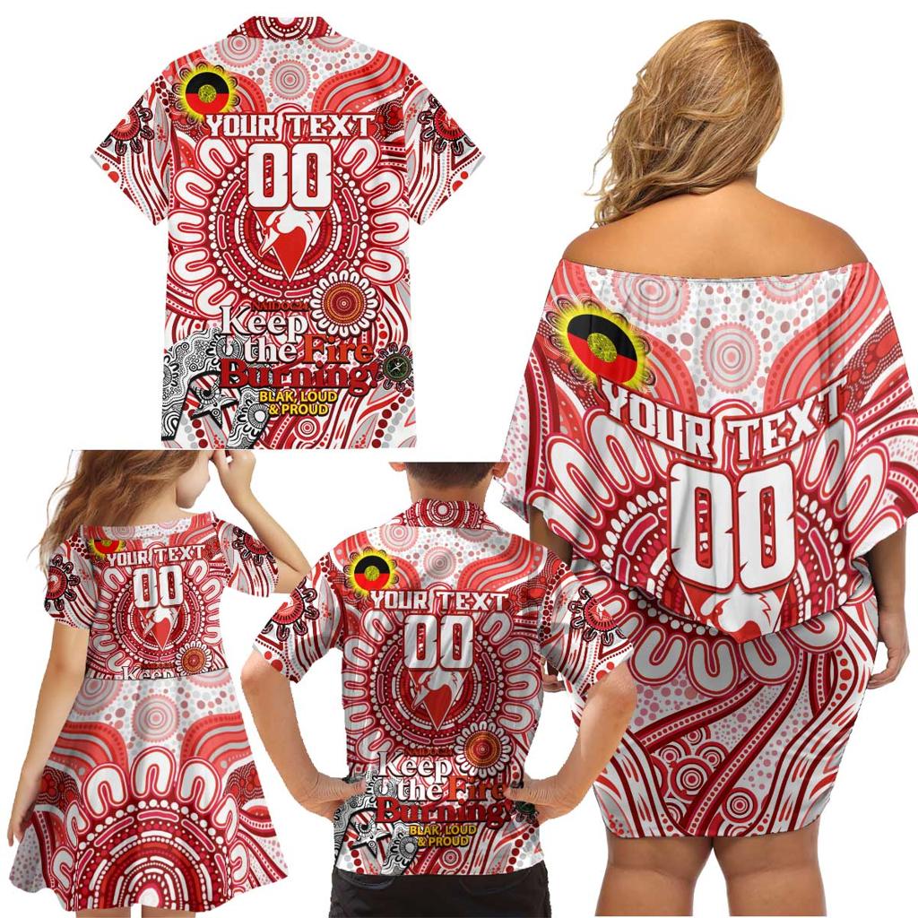 Custom Sydney Swans NAIDOC Week 2024 Family Matching Off Shoulder Short Dress and Hawaiian Shirt Mascot Football