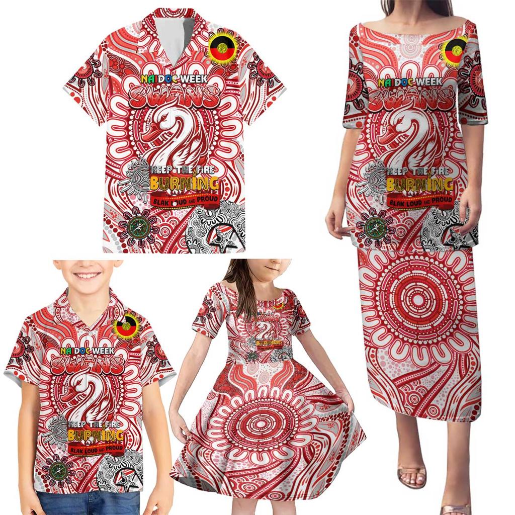 Custom Sydney Swans NAIDOC Week 2024 Family Matching Puletasi and Hawaiian Shirt Mascot Football