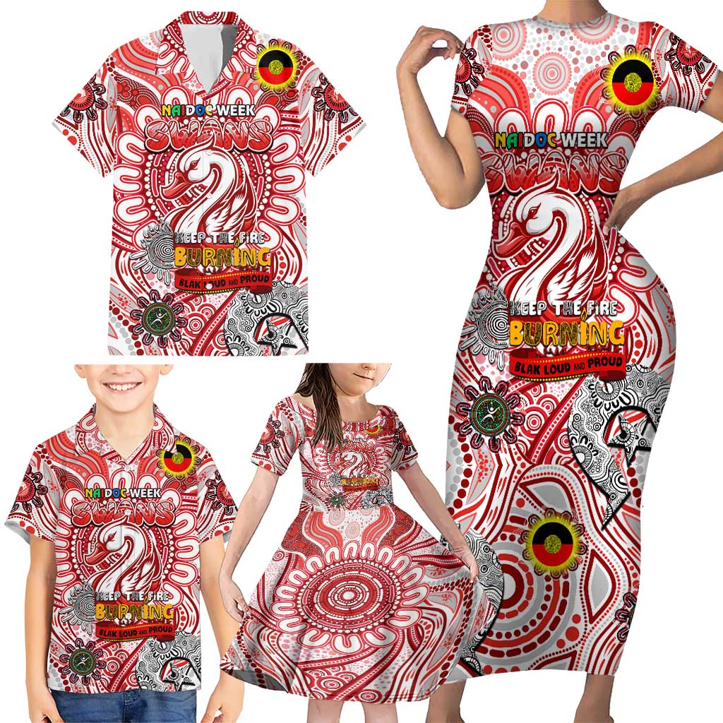 Custom Sydney Swans NAIDOC Week 2024 Family Matching Short Sleeve Bodycon Dress and Hawaiian Shirt Mascot Football