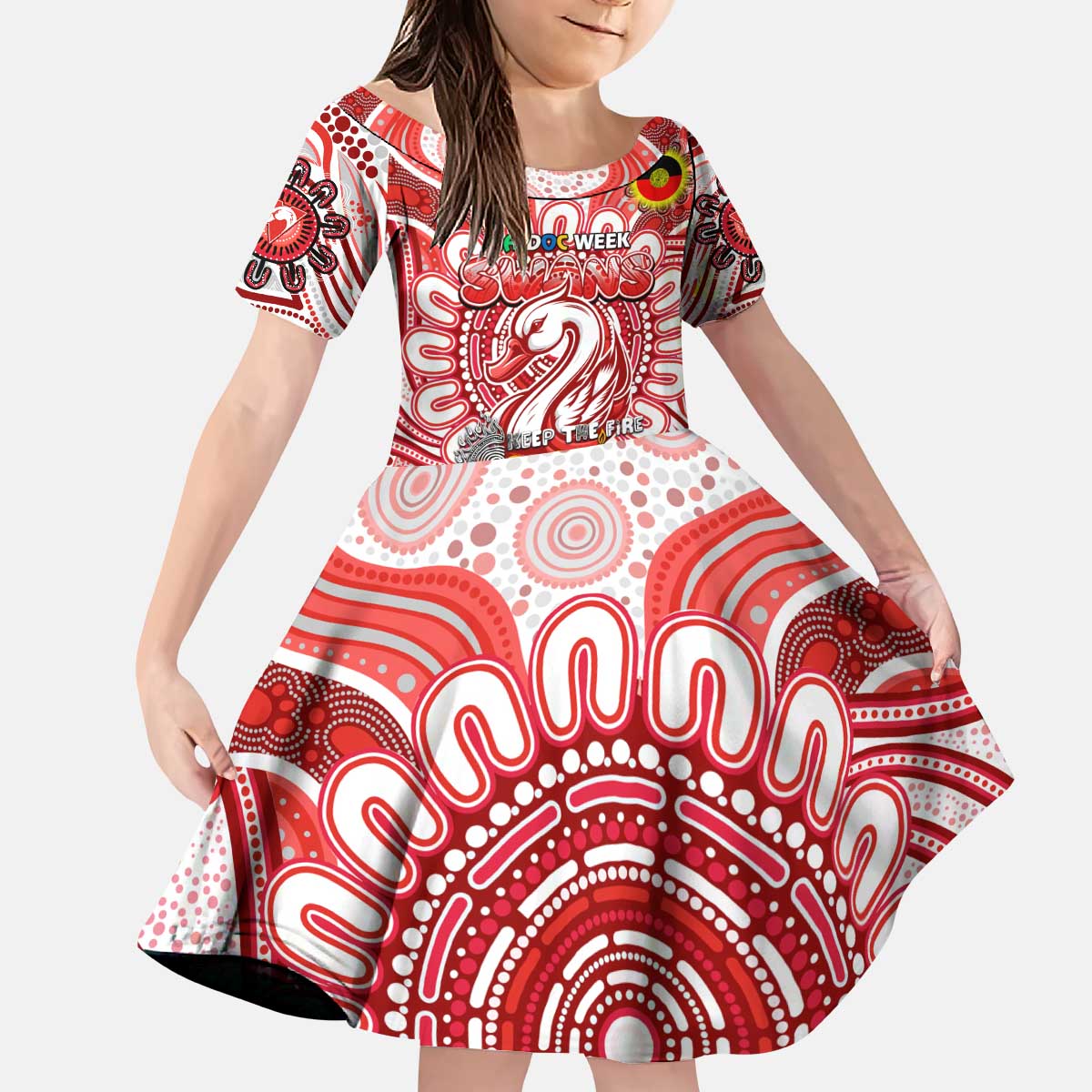 Custom Sydney Swans NAIDOC Week 2024 Kid Short Sleeve Dress Mascot Football