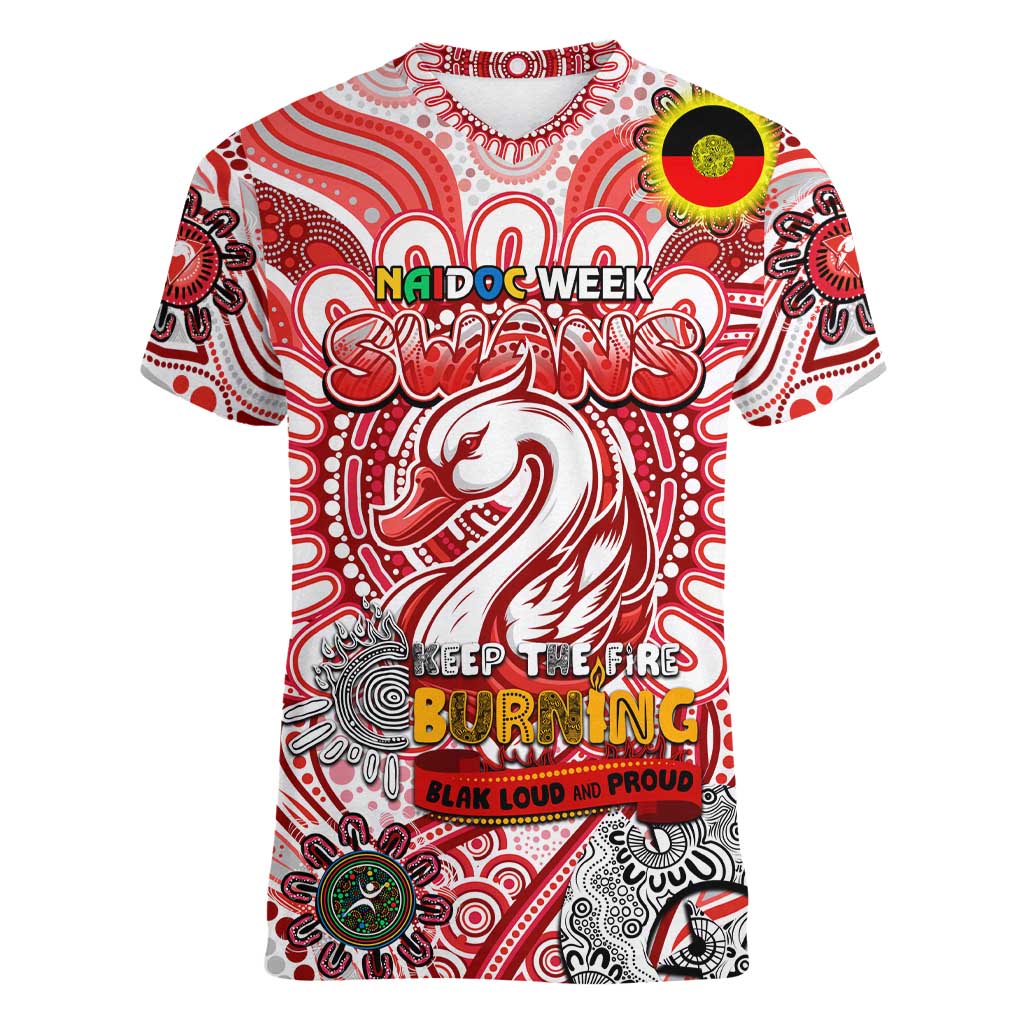 Custom Sydney Swans NAIDOC Week 2024 Women V-Neck T-Shirt Mascot Football
