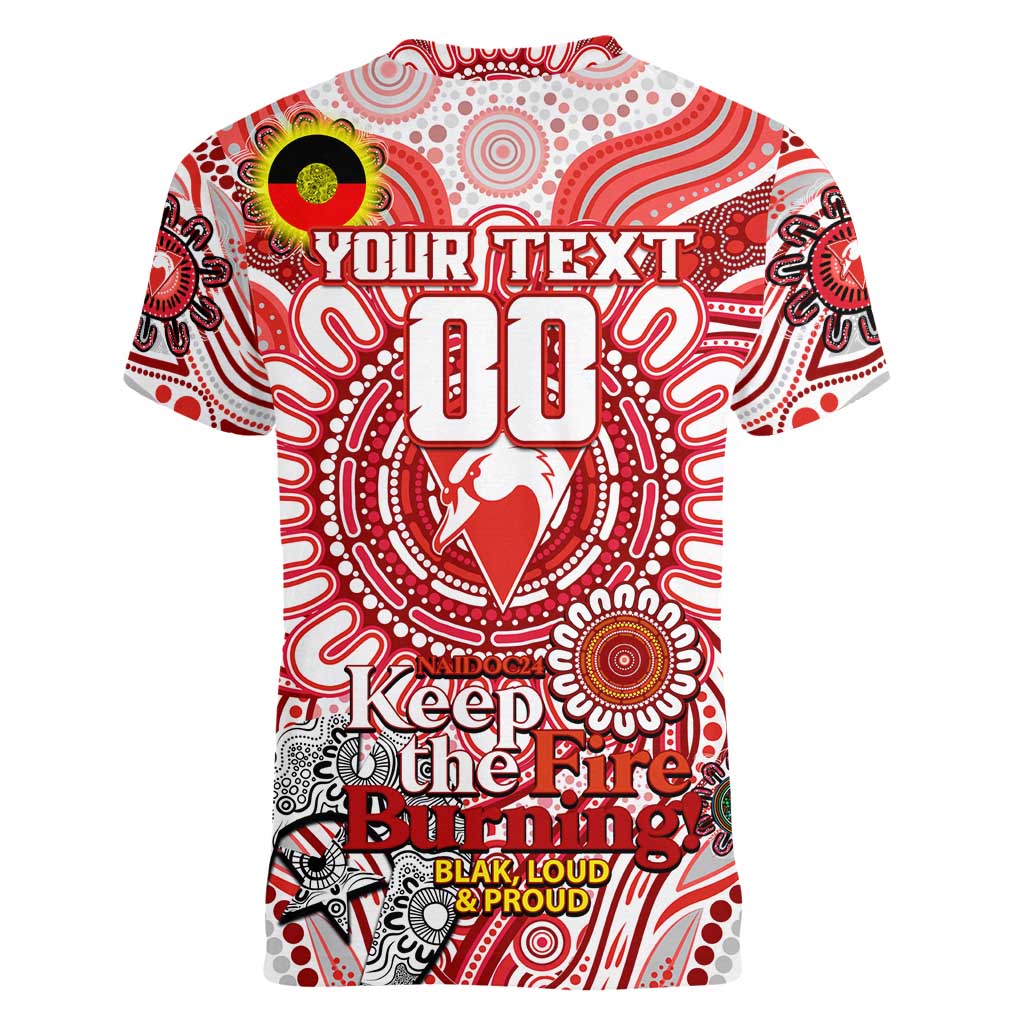 Custom Sydney Swans NAIDOC Week 2024 Women V-Neck T-Shirt Mascot Football