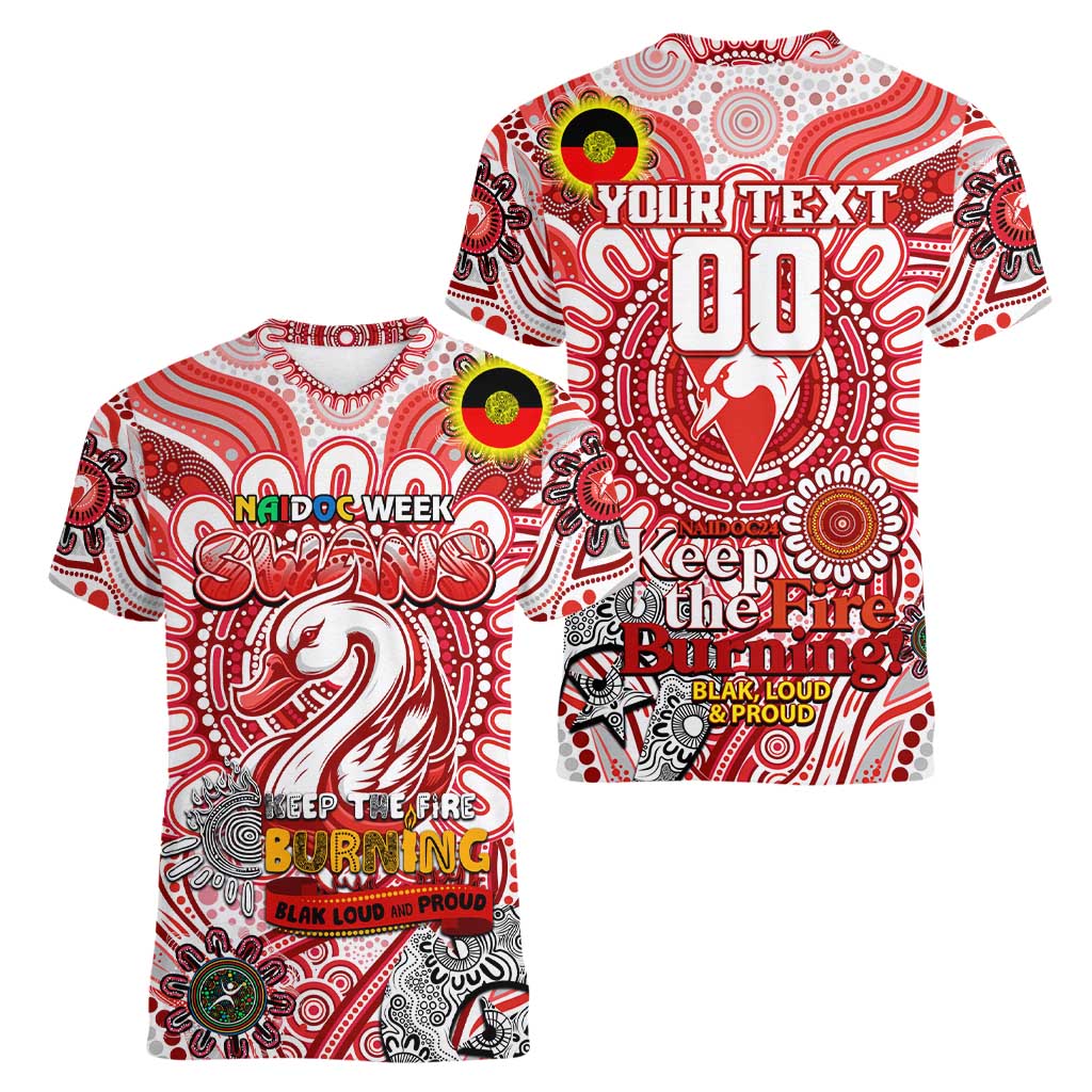 Custom Sydney Swans NAIDOC Week 2024 Women V-Neck T-Shirt Mascot Football