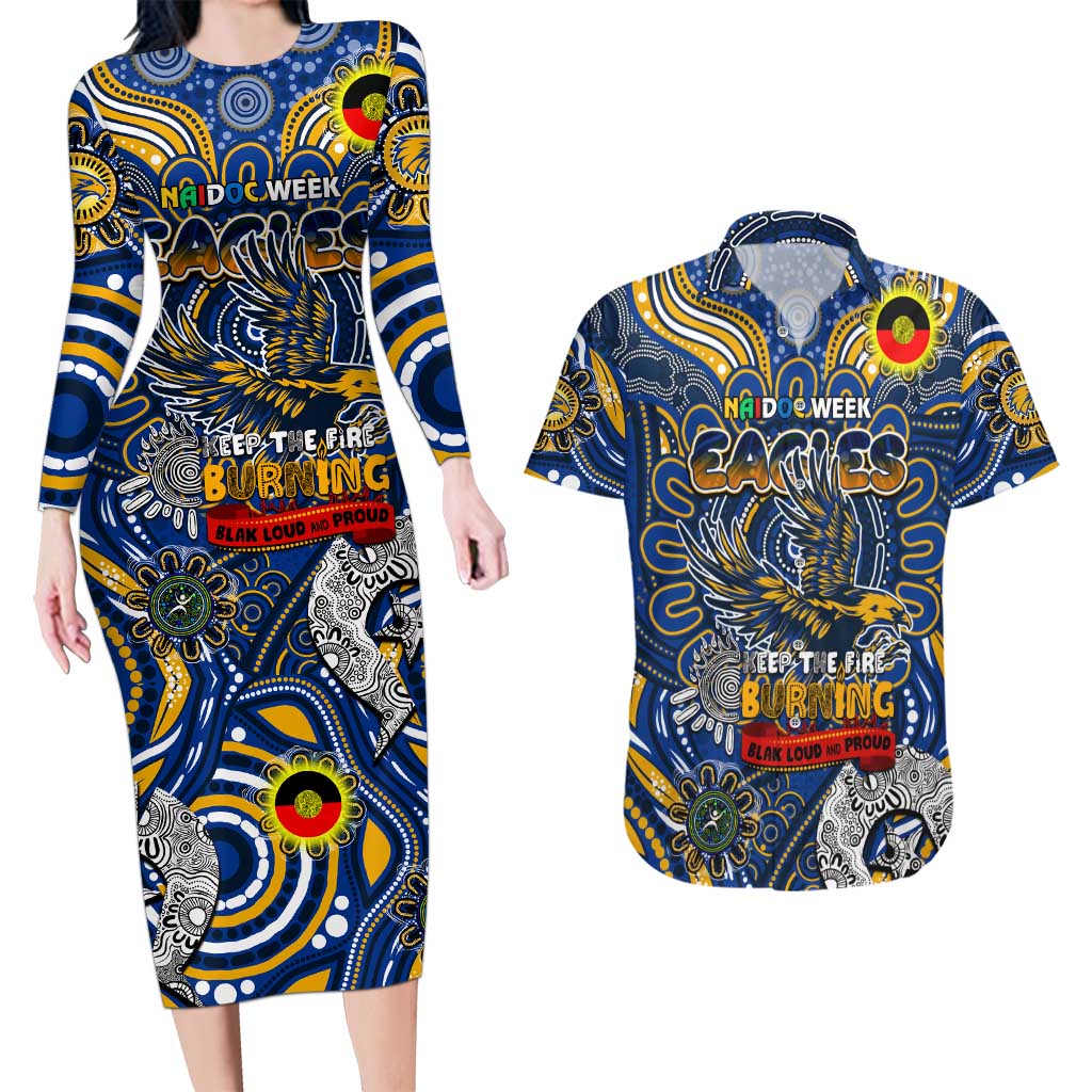 Custom West Coast Eagles NAIDOC Week 2024 Couples Matching Long Sleeve Bodycon Dress and Hawaiian Shirt Mascot Football