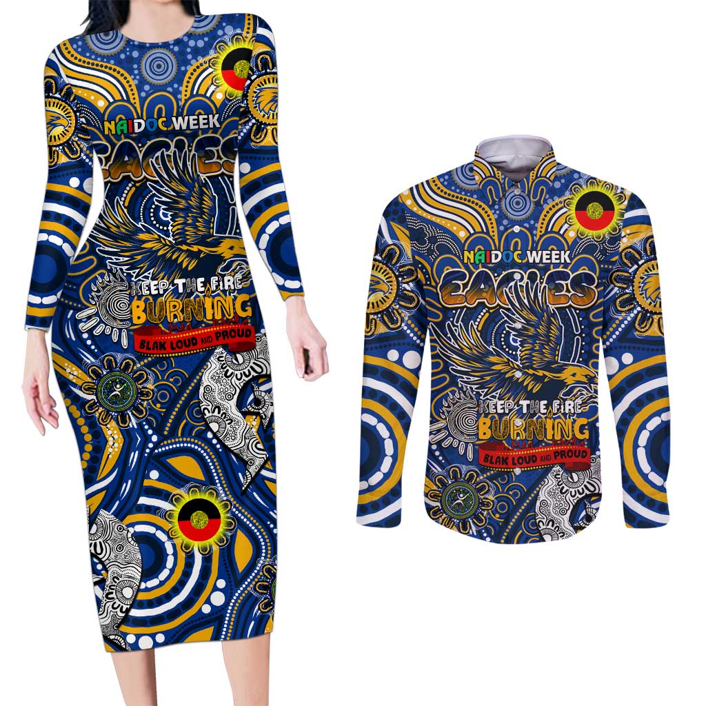 Custom West Coast Eagles NAIDOC Week 2024 Couples Matching Long Sleeve Bodycon Dress and Long Sleeve Button Shirt Mascot Football