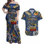 Custom West Coast Eagles NAIDOC Week 2024 Couples Matching Off Shoulder Maxi Dress and Hawaiian Shirt Mascot Football