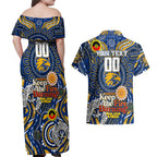 Custom West Coast Eagles NAIDOC Week 2024 Couples Matching Off Shoulder Maxi Dress and Hawaiian Shirt Mascot Football