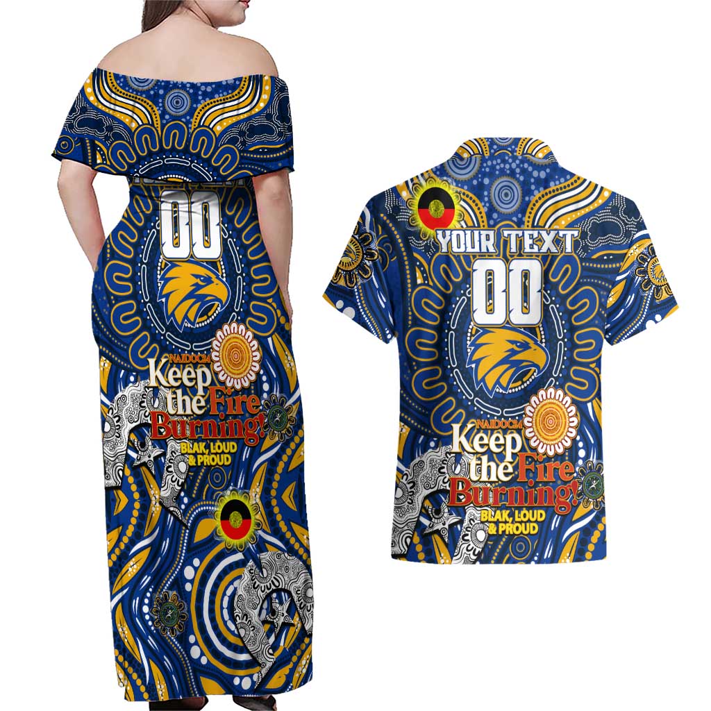 Custom West Coast Eagles NAIDOC Week 2024 Couples Matching Off Shoulder Maxi Dress and Hawaiian Shirt Mascot Football