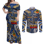 Custom West Coast Eagles NAIDOC Week 2024 Couples Matching Off Shoulder Maxi Dress and Long Sleeve Button Shirt Mascot Football