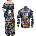 Custom West Coast Eagles NAIDOC Week 2024 Couples Matching Off Shoulder Maxi Dress and Long Sleeve Button Shirt Mascot Football