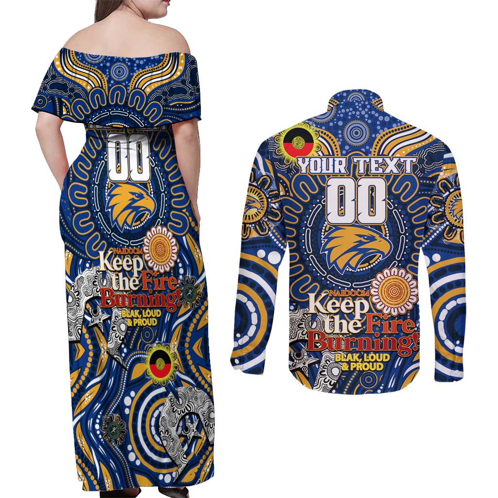 Custom West Coast Eagles NAIDOC Week 2024 Couples Matching Off Shoulder Maxi Dress and Long Sleeve Button Shirt Mascot Football