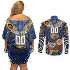 Custom West Coast Eagles NAIDOC Week 2024 Couples Matching Off Shoulder Short Dress and Long Sleeve Button Shirt Mascot Football