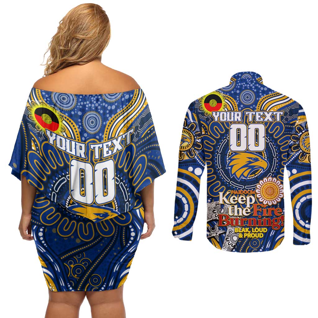 Custom West Coast Eagles NAIDOC Week 2024 Couples Matching Off Shoulder Short Dress and Long Sleeve Button Shirt Mascot Football