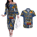 Custom West Coast Eagles NAIDOC Week 2024 Couples Matching Off The Shoulder Long Sleeve Dress and Hawaiian Shirt Mascot Football