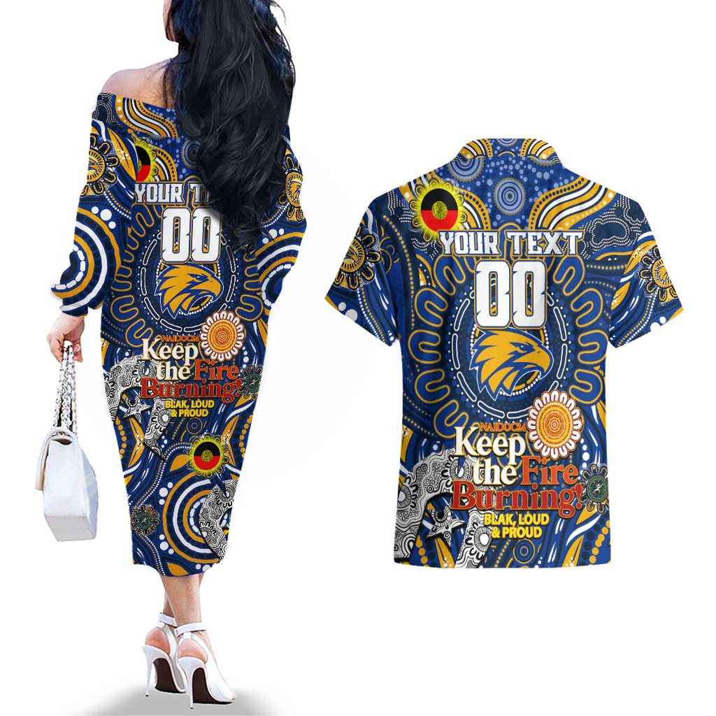 Custom West Coast Eagles NAIDOC Week 2024 Couples Matching Off The Shoulder Long Sleeve Dress and Hawaiian Shirt Mascot Football