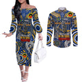 Custom West Coast Eagles NAIDOC Week 2024 Couples Matching Off The Shoulder Long Sleeve Dress and Long Sleeve Button Shirt Mascot Football