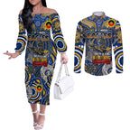 Custom West Coast Eagles NAIDOC Week 2024 Couples Matching Off The Shoulder Long Sleeve Dress and Long Sleeve Button Shirt Mascot Football